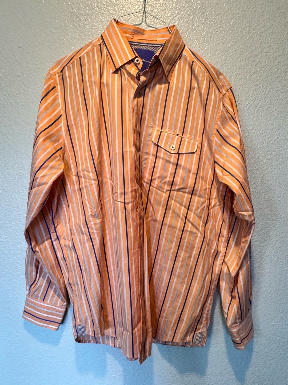 LUC Tommy Bahama sz M Men's Orange Striped Long-Sleeve Button-Up Shirt